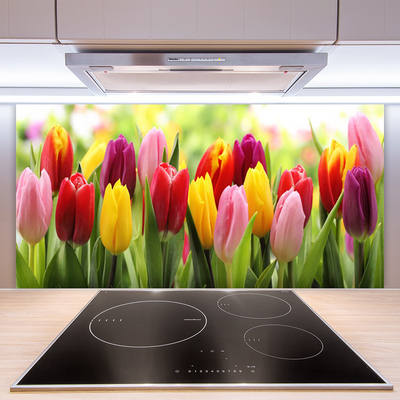 Painel vidro cozinha Tulipas Flores Natureza