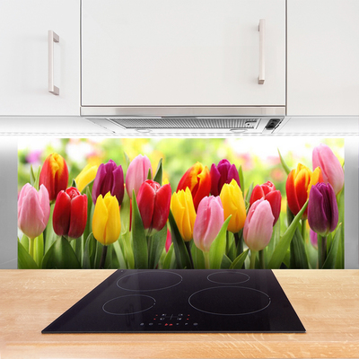 Painel vidro cozinha Tulipas Flores Natureza