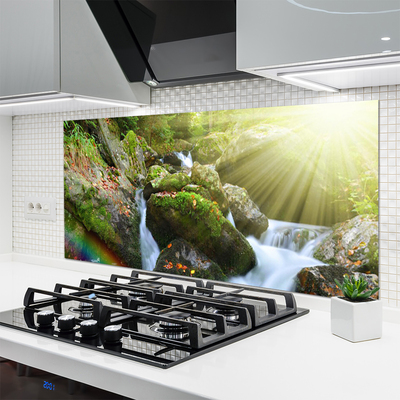 Painel vidro cozinha Cachoeira Rainbow Nature Stream
