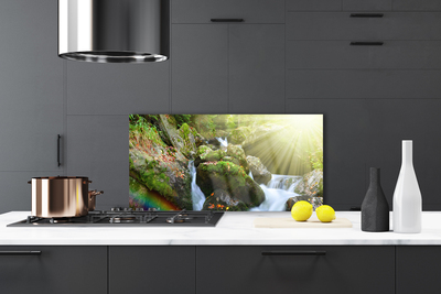 Painel vidro cozinha Cachoeira Rainbow Nature Stream