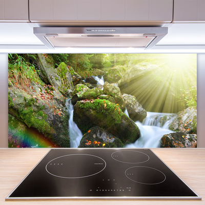 Painel vidro cozinha Cachoeira Rainbow Nature Stream