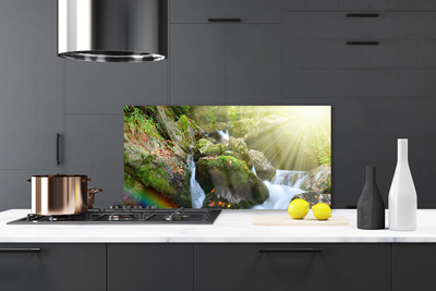 Painel vidro cozinha Cachoeira Rainbow Nature Stream