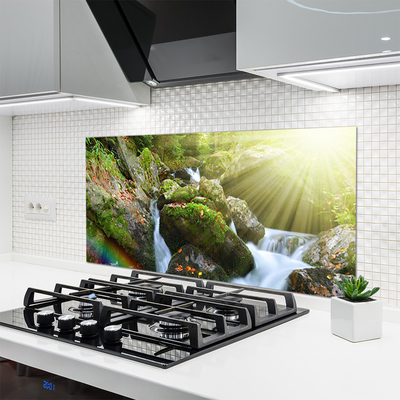 Painel vidro cozinha Cachoeira Rainbow Nature Stream