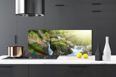 Painel vidro cozinha Cachoeira Rainbow Nature Stream