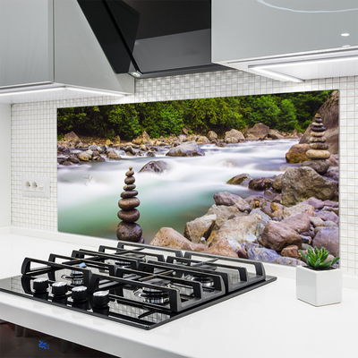 Painel vidro cozinha Rio Riacho da Floresta Montanhas