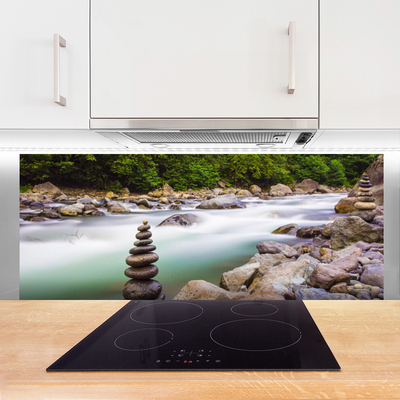 Painel vidro cozinha Rio Riacho da Floresta Montanhas