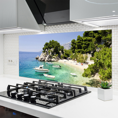 Painel vidro cozinha Barcos Sea Beach Rocks