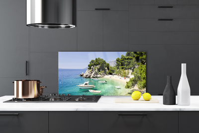 Painel vidro cozinha Barcos Sea Beach Rocks