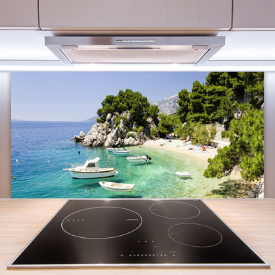Painel vidro cozinha Barcos Sea Beach Rocks