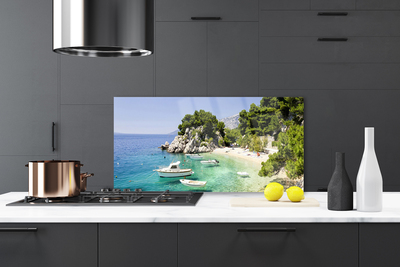 Painel vidro cozinha Barcos Sea Beach Rocks