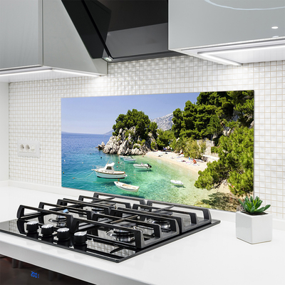 Painel vidro cozinha Barcos Sea Beach Rocks
