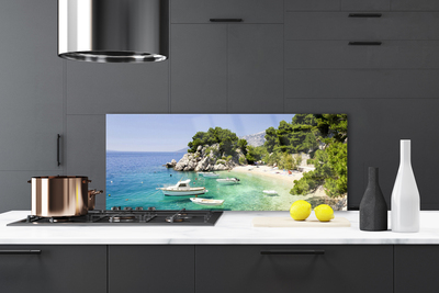 Painel vidro cozinha Barcos Sea Beach Rocks