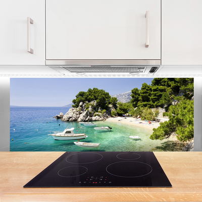 Painel vidro cozinha Barcos Sea Beach Rocks