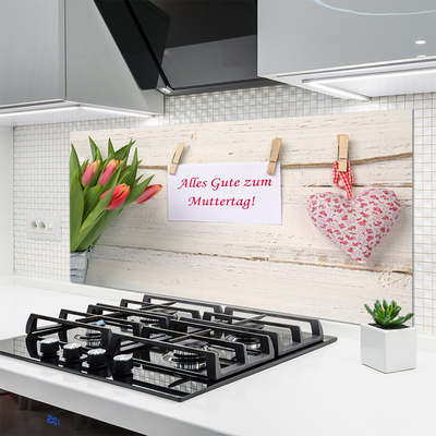 Painel vidro cozinha Arte de coração de tulipas