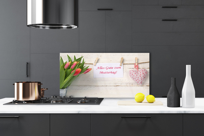 Painel vidro cozinha Arte de coração de tulipas