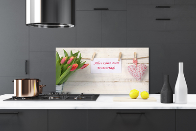 Painel vidro cozinha Arte de coração de tulipas
