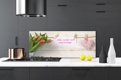 Painel vidro cozinha Arte de coração de tulipas