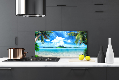 Painel vidro cozinha Palmeiras Mar Ilha Tropical