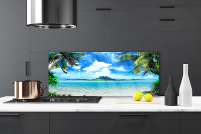 Painel vidro cozinha Palmeiras Mar Ilha Tropical