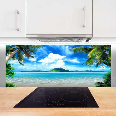 Painel vidro cozinha Palmeiras Mar Ilha Tropical