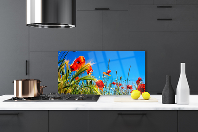 Painel cozinha Flores Papoulas Campo Grama
