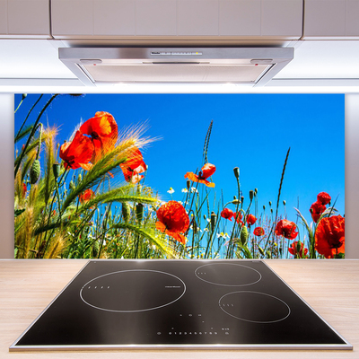 Painel cozinha Flores Papoulas Campo Grama