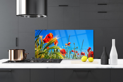 Painel cozinha Flores Papoulas Campo Grama