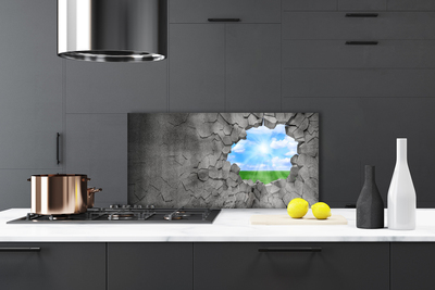 Painel vidro cozinha Buraco na parede rachada