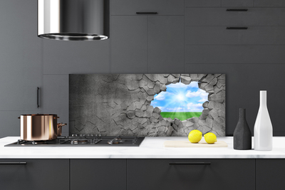 Painel vidro cozinha Buraco na parede rachada