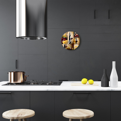 Relógio de vidro redondo Uma garrafa de vinho