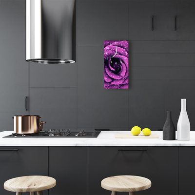 Relógio de vidro vertical Flores Rosa Gotas Roxo