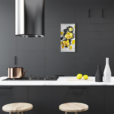 Relógio de vidro vertical Flores Pedras Coloridas