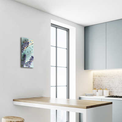 Relógio de vidro vertical Flores Lavanda roxa