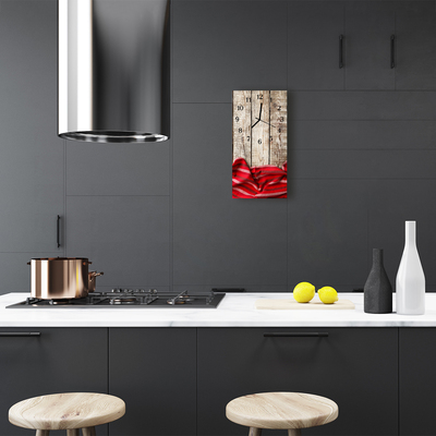 Relógio de vidro vertical Toalha de mesa de madeira vermelha