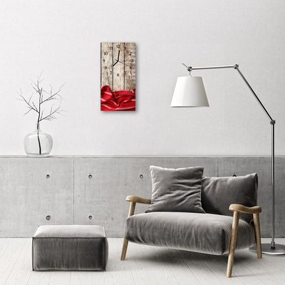 Relógio de vidro vertical Toalha de mesa de madeira vermelha