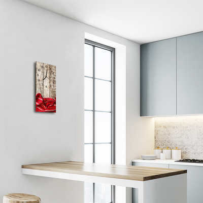 Relógio de vidro vertical Toalha de mesa de madeira vermelha