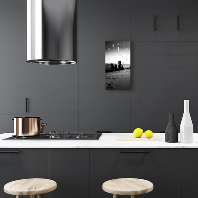 Relógio de vidro vertical Paisagens Praia Montanhas Preto e Branco