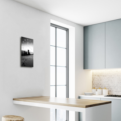 Relógio de vidro vertical Paisagens Praia Montanhas Preto e Branco