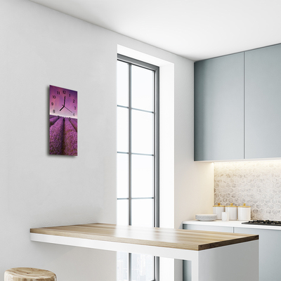 Relógio de vidro vertical Paisagens Campos de lavanda roxa