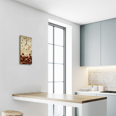 Relógio de vidro vertical Grãos de café de cozinha feitos de madeira marrom