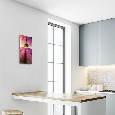 Relógio de vidro vertical Paisagens Campos de lavanda roxa