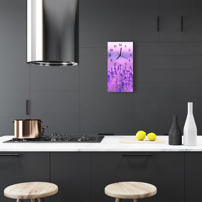 Relógio de vidro vertical Flores Lavanda campo roxo