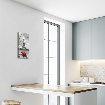 Relógio vertical Torre Eiffel da cidade em preto e branco