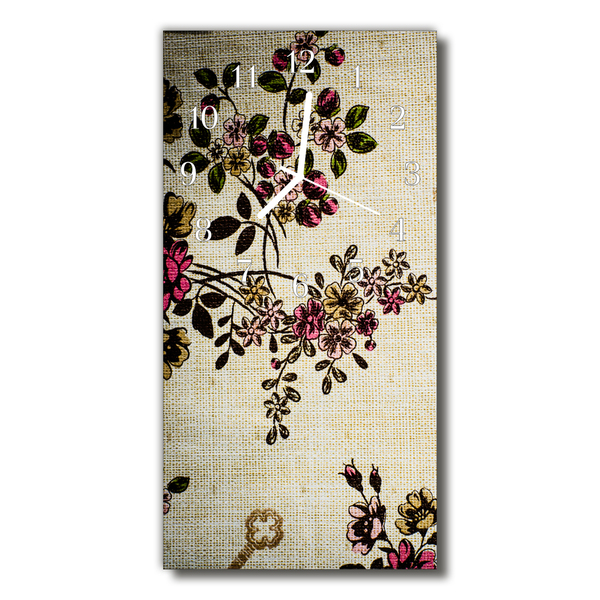 Relógio de vidro vertical Arte Bordada Flores Coloridas