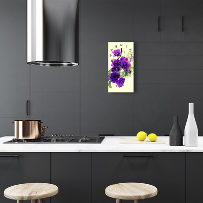 Relógio de vidro vertical Flores roxas