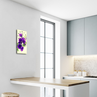 Relógio de vidro vertical Flores roxas