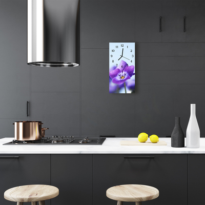Relógio de vidro vertical Flores Flor roxa