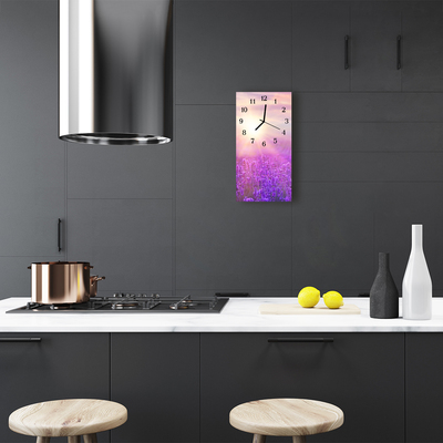 Relógio de vidro vertical Flores Lavanda roxa