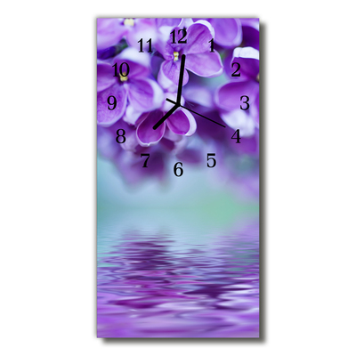 Relógio de vidro vertical Flores Lilás roxo