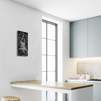 Relógio de vidro vertical Animais Gato animais cinza